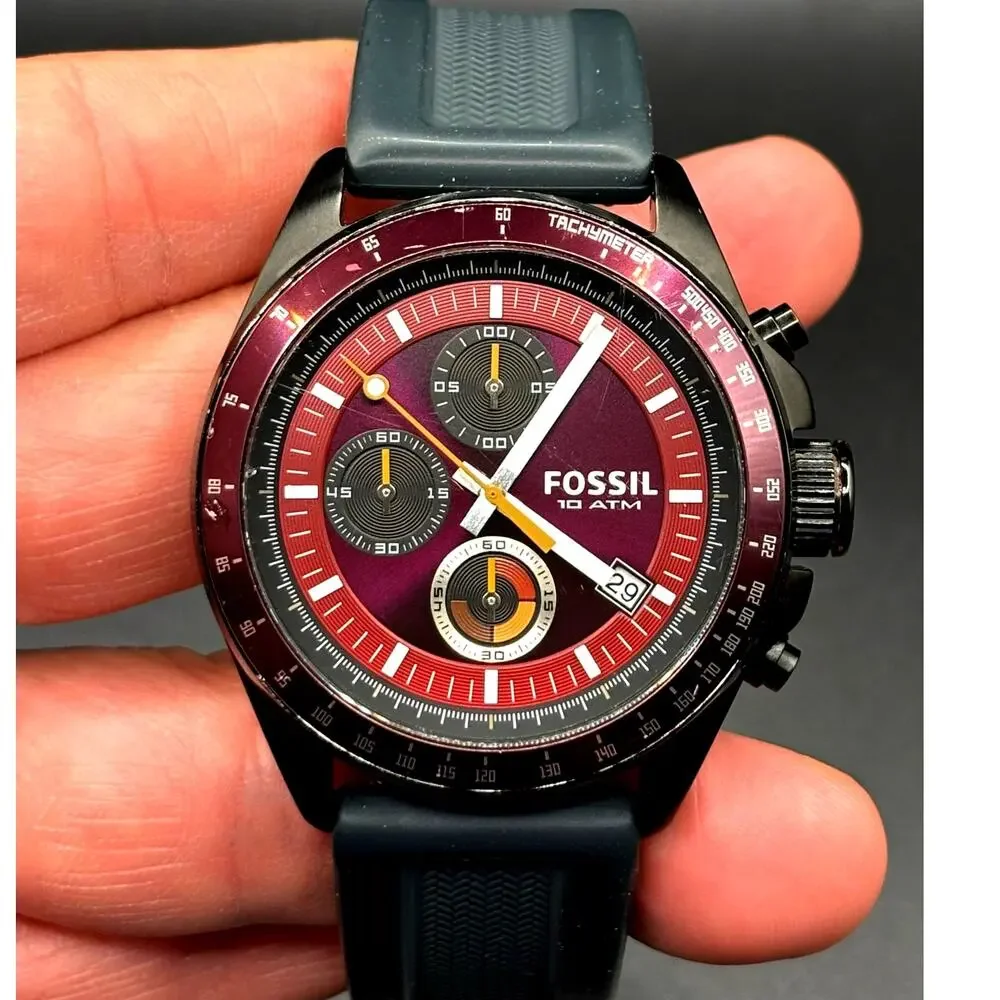 Fossil Decker CH2876 Chronograph Red Dial Silicone Men’s Watch 43mm